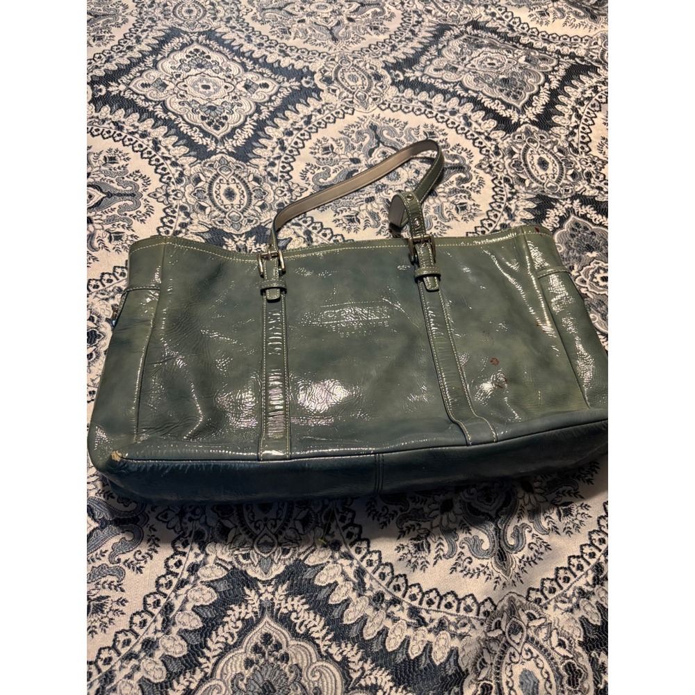 Coach Hamptons Patent Leather Tote Bag Teal Blue M3Q-9789